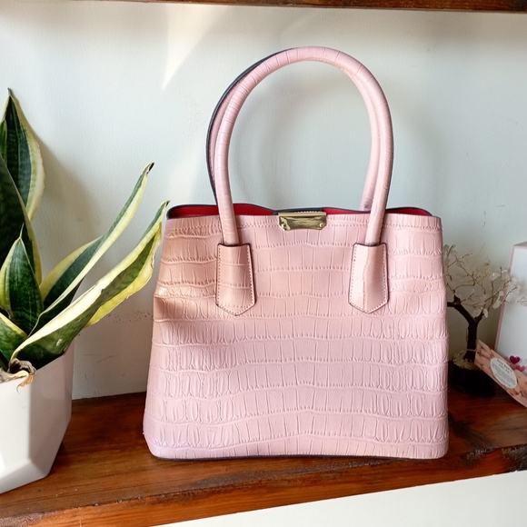 Jasmine Winter Handbags - Baby Pink Crock Satchel Handbag As New